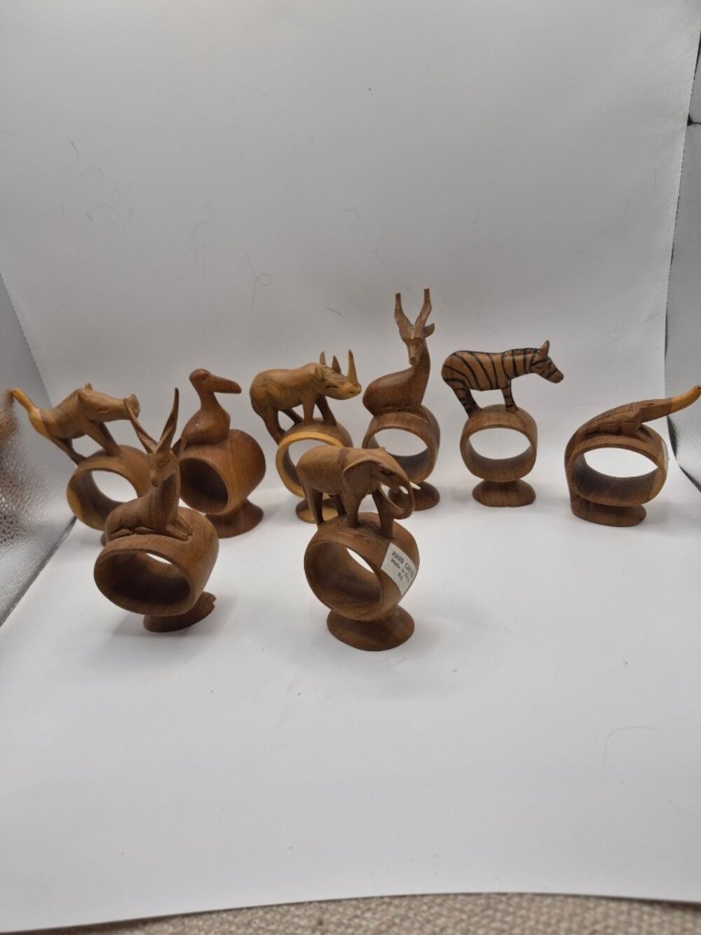 Hand-Carved Wooden African Animal Napkin Rings - Set Of 8 - Kenya READ